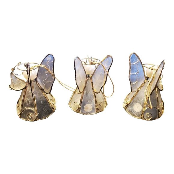 Vintage Capiz Shell Musician Angels Christmas Ornaments 3pc Set - RH#43 - Picture 2 of 16